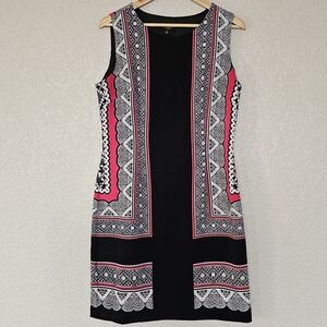 ILE NEW YORK dress black white pink sz 10 sleeveless career stretch sheath
